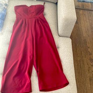 Red strapless jumpsuit